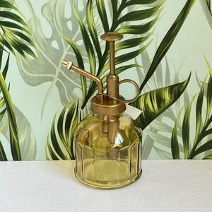 Amber Glass Plant Mister Brass Colored Pump Orchid Spritzer Plant Lover Gift